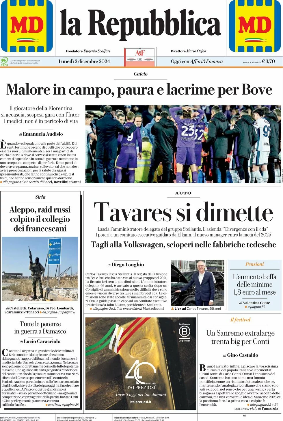 Prima-pagina-la-repubblica-edizione-di-oggi-02-12-2024