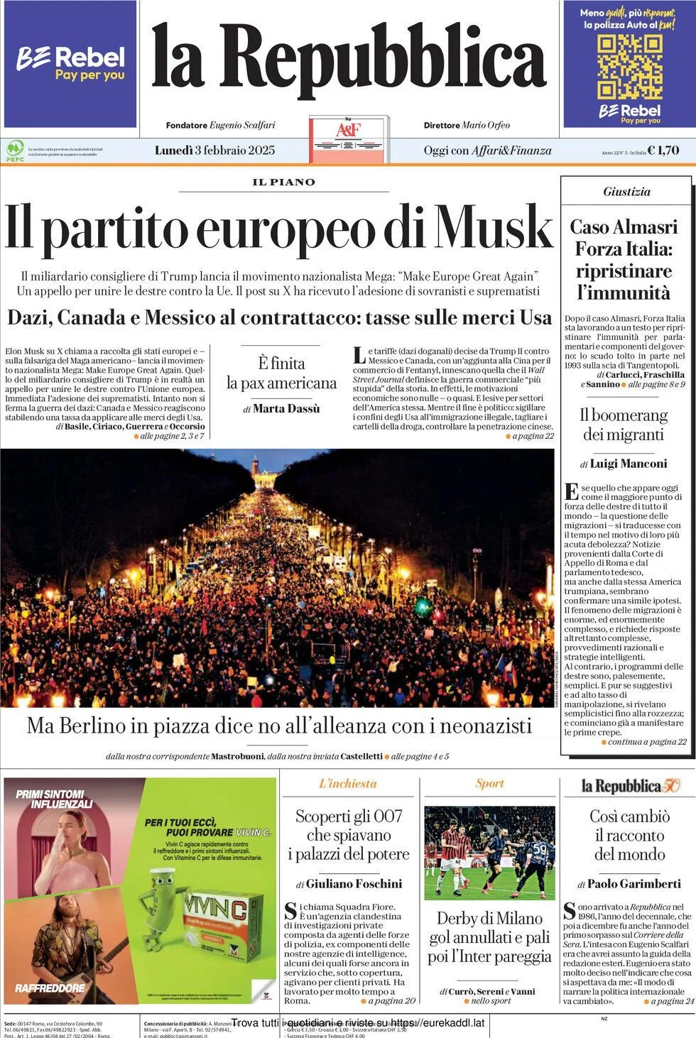 Prima-pagina-la-repubblica-edizione-di-oggi-03-02-2025