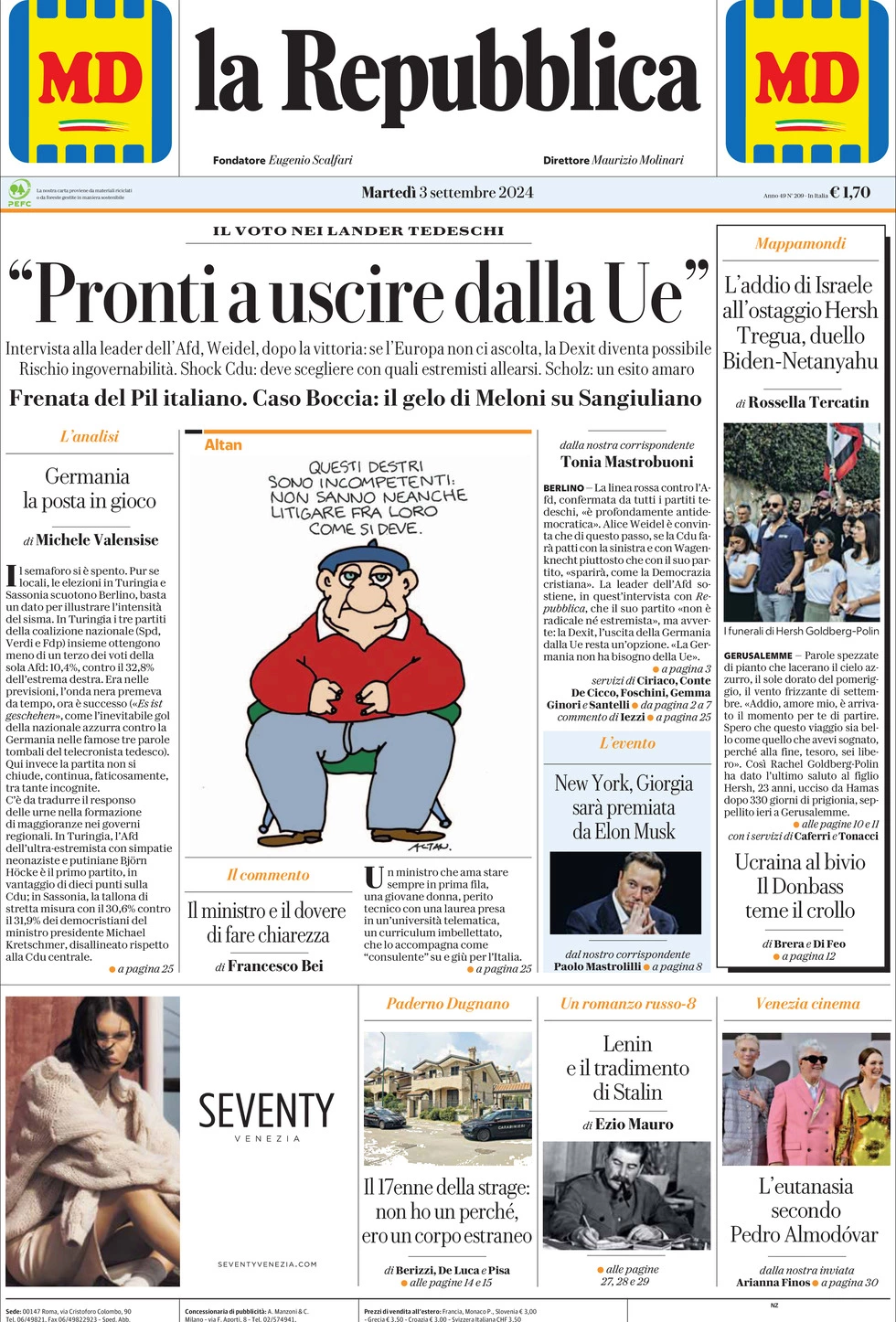 Prima-pagina-la-repubblica-edizione-di-oggi-03-09-2024