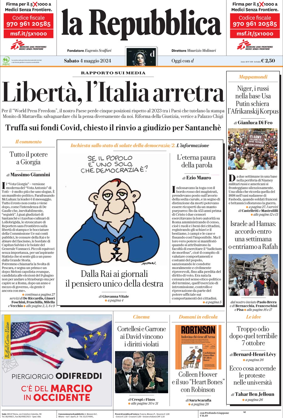 Prima-pagina-la-repubblica-edizione-di-oggi-04-05-2024