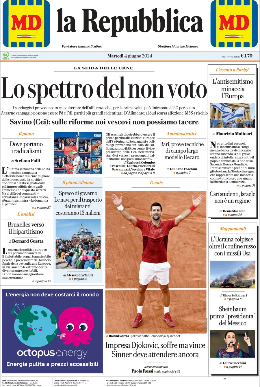 Prima-pagina-la-repubblica-edizione-di-oggi-04-06-2024