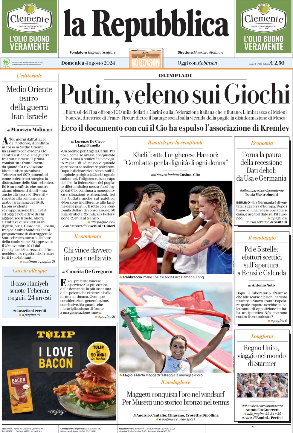 Prima-pagina-la-repubblica-edizione-di-oggi-04-08-2024