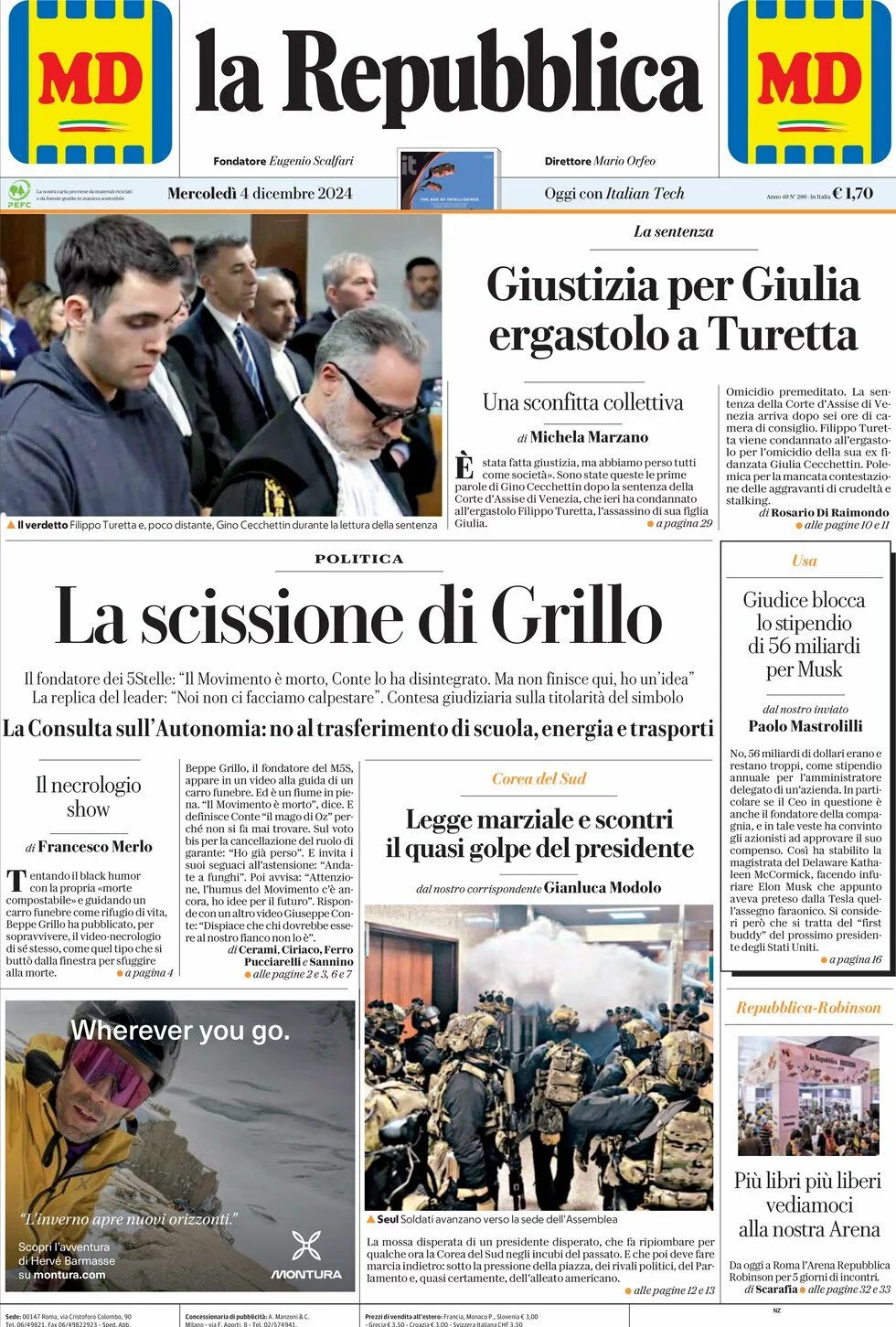 Prima-pagina-la-repubblica-edizione-di-oggi-04-12-2024