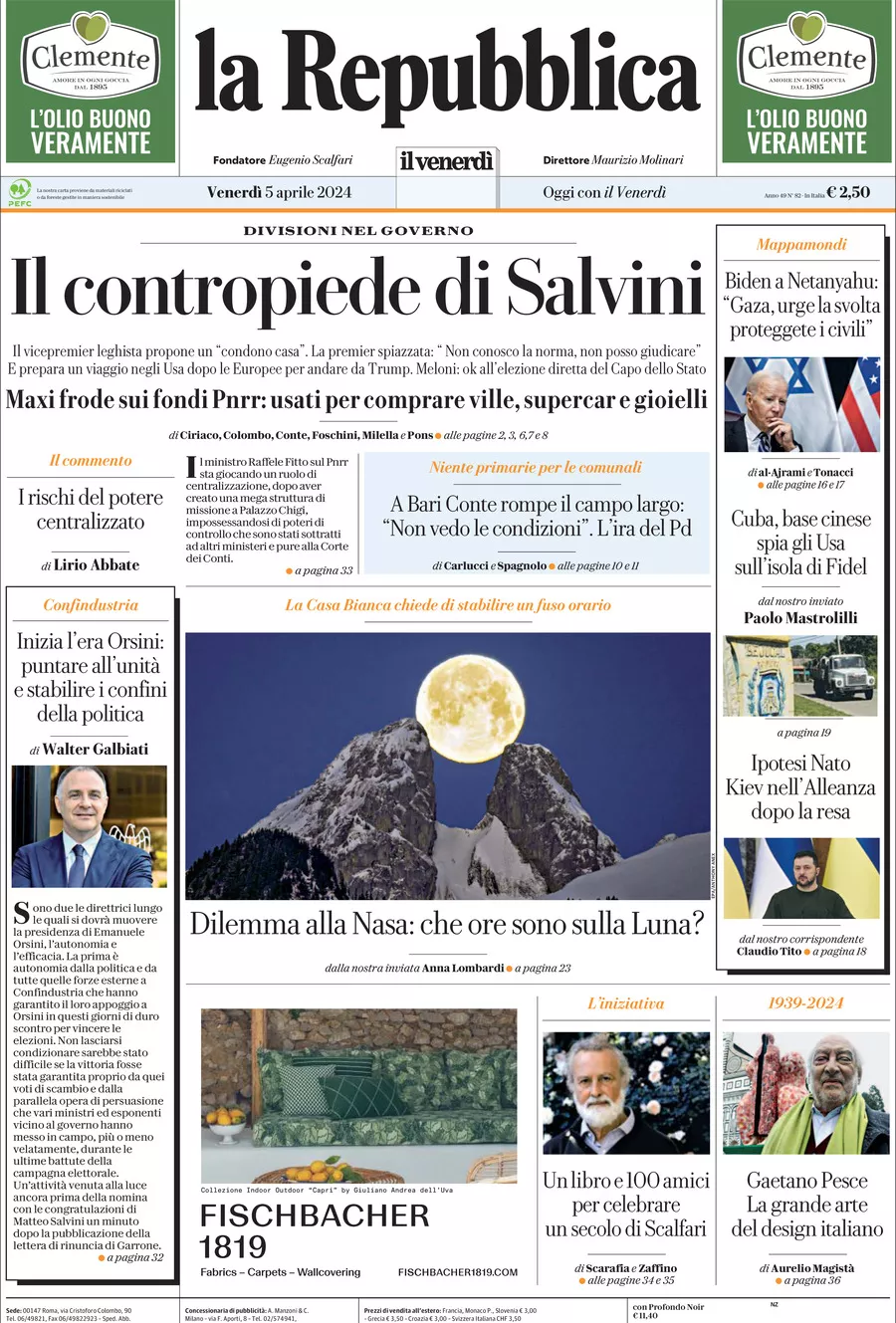 Prima-pagina-la-repubblica-edizione-di-oggi-05-04-2024