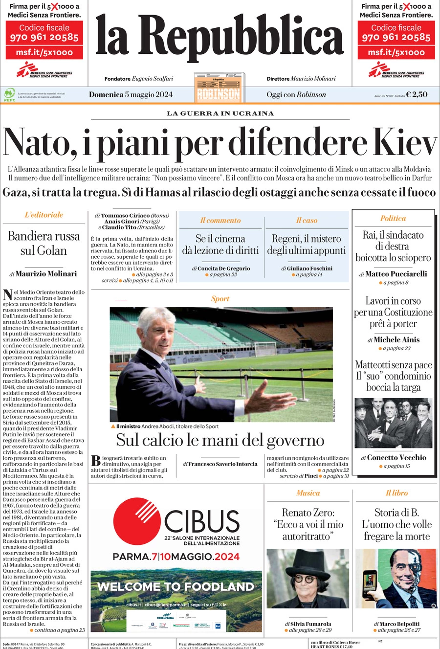 Prima-pagina-la-repubblica-edizione-di-oggi-05-05-2024