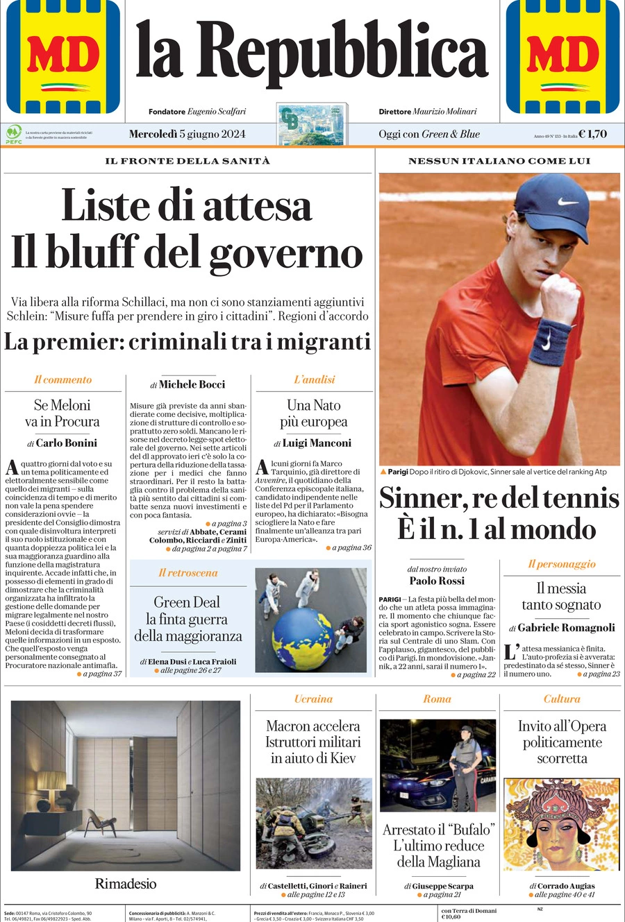 Prima-pagina-la-repubblica-edizione-di-oggi-05-06-2024