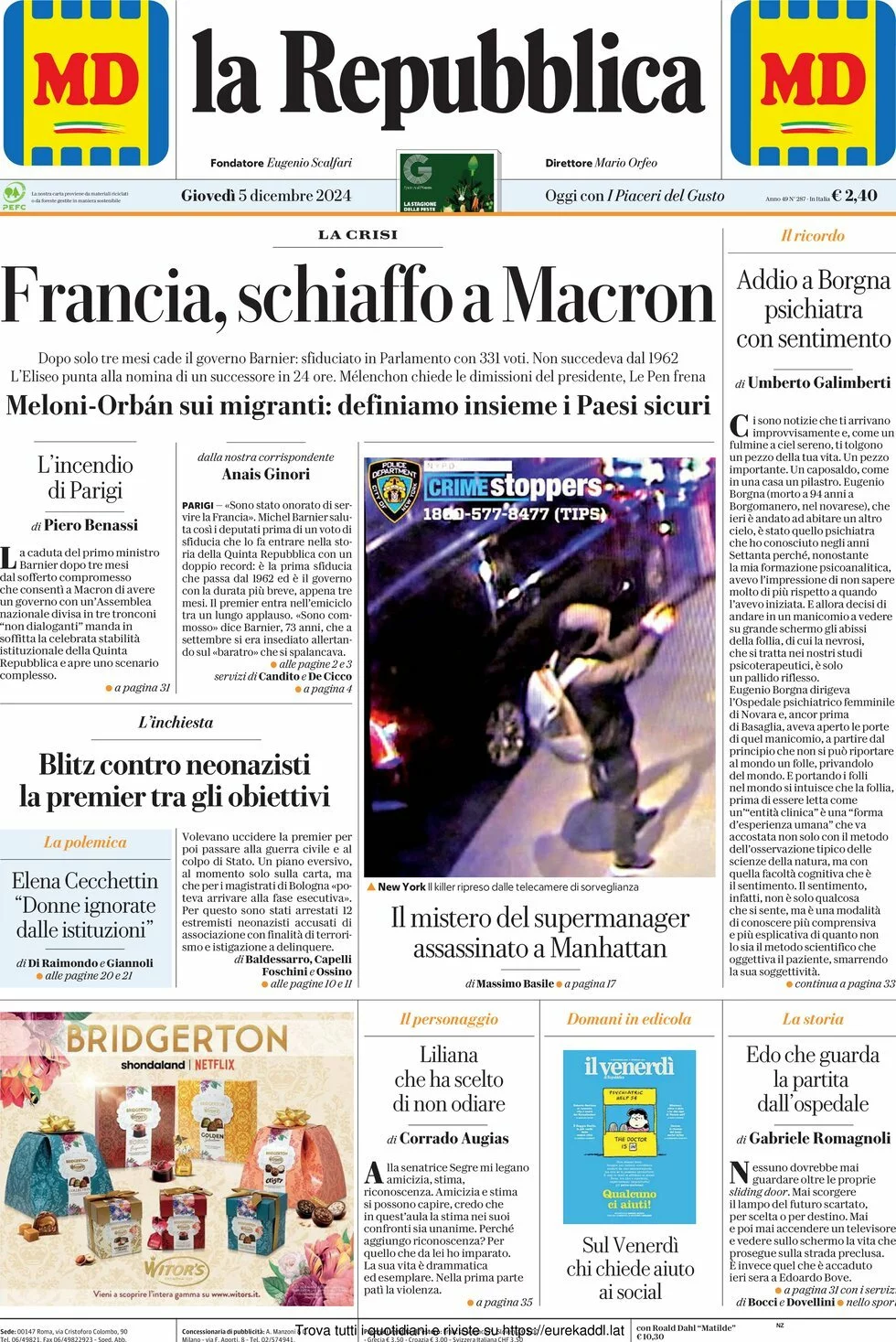 Prima-pagina-la-repubblica-edizione-di-oggi-05-12-2024