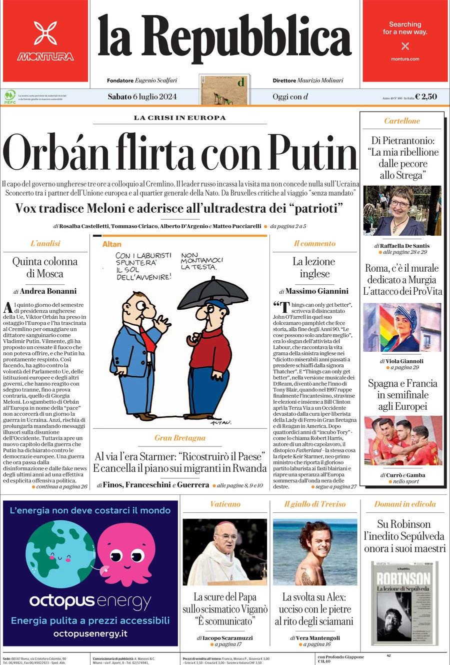 Prima-pagina-la-repubblica-edizione-di-oggi-06-07-2024