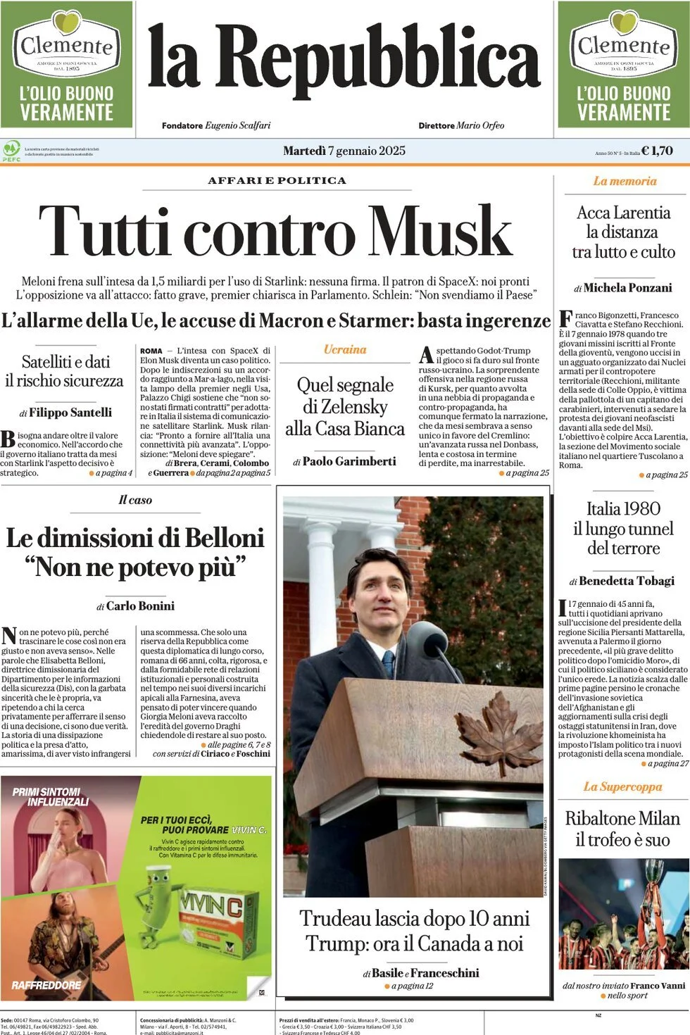 Prima-pagina-la-repubblica-edizione-di-oggi-07-01-2025