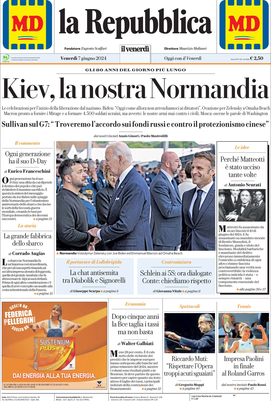 Prima-pagina-la-repubblica-edizione-di-oggi-07-06-2024