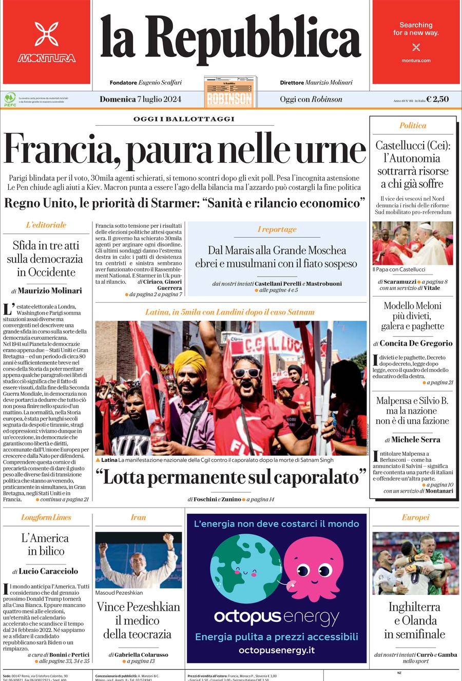 Prima-pagina-la-repubblica-edizione-di-oggi-07-07-2024