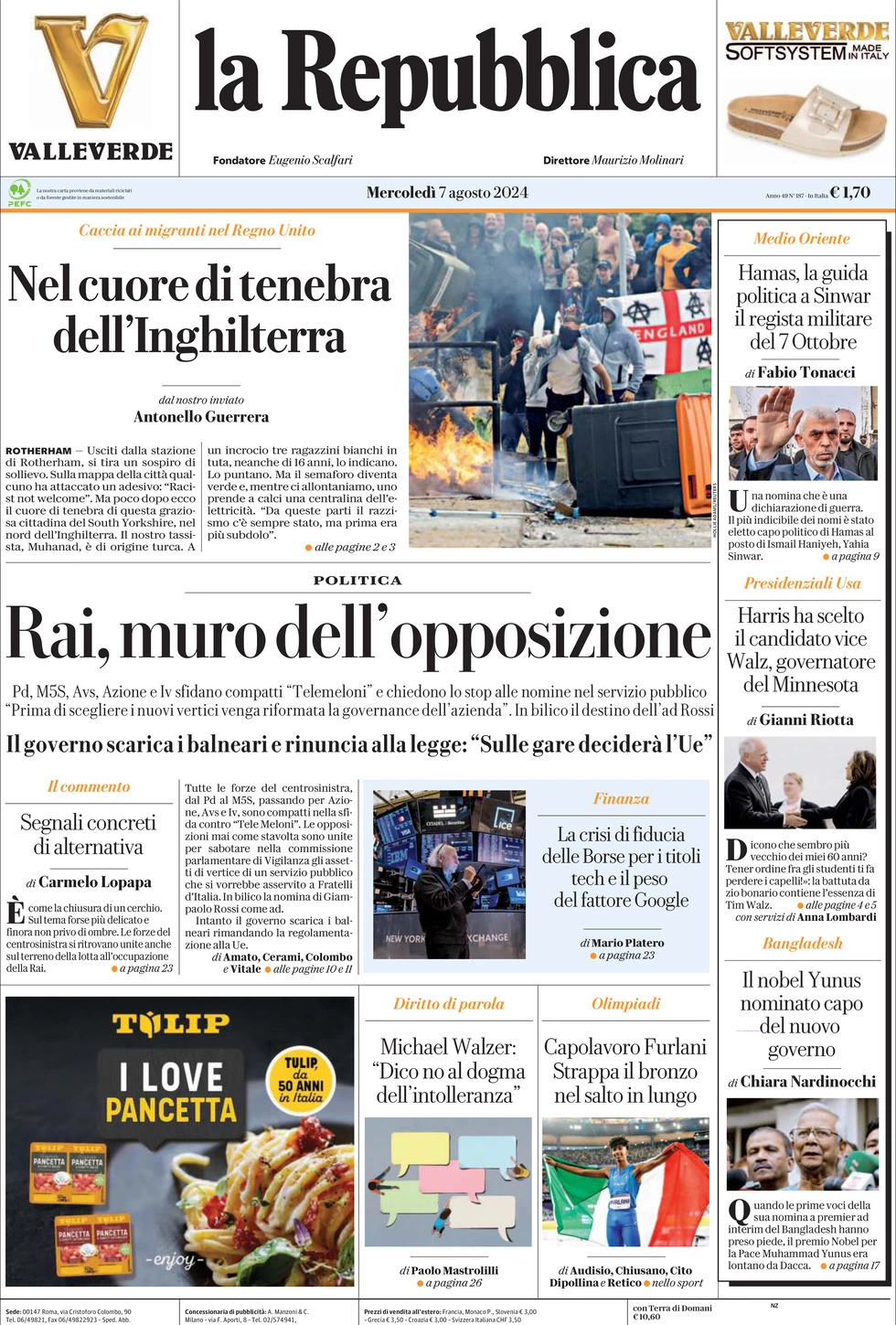 Prima-pagina-la-repubblica-edizione-di-oggi-07-08-2024