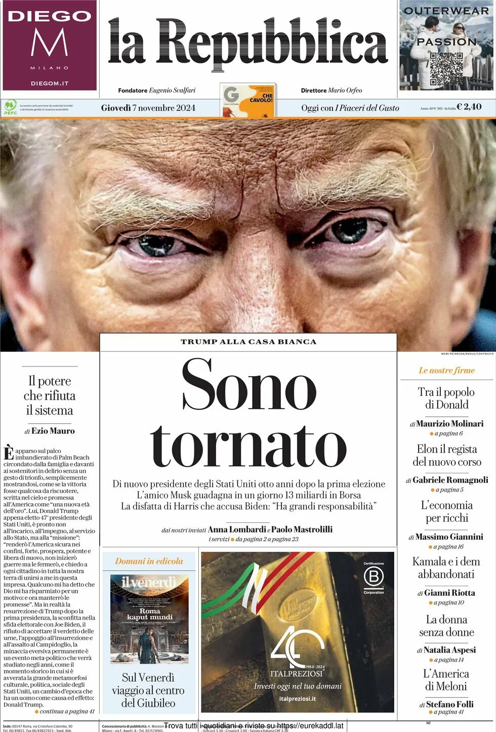 Prima-pagina-la-repubblica-edizione-di-oggi-07-11-2024