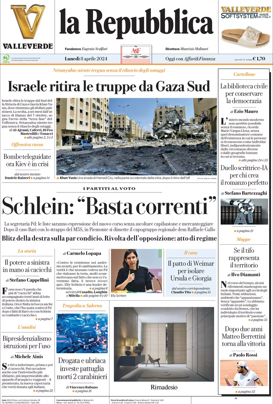 Prima-pagina-la-repubblica-edizione-di-oggi-08-04-2024