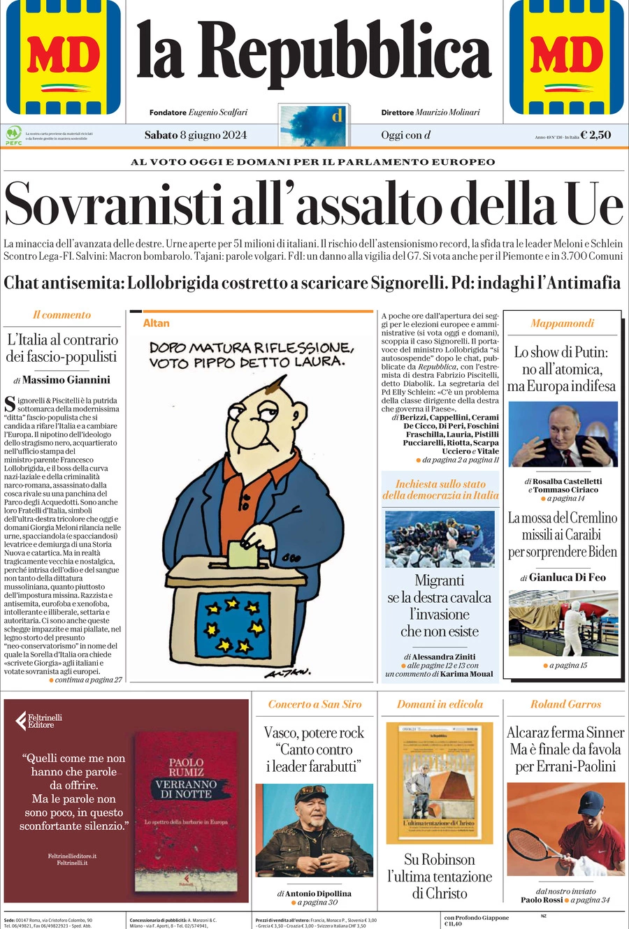 Prima-pagina-la-repubblica-edizione-di-oggi-08-06-2024