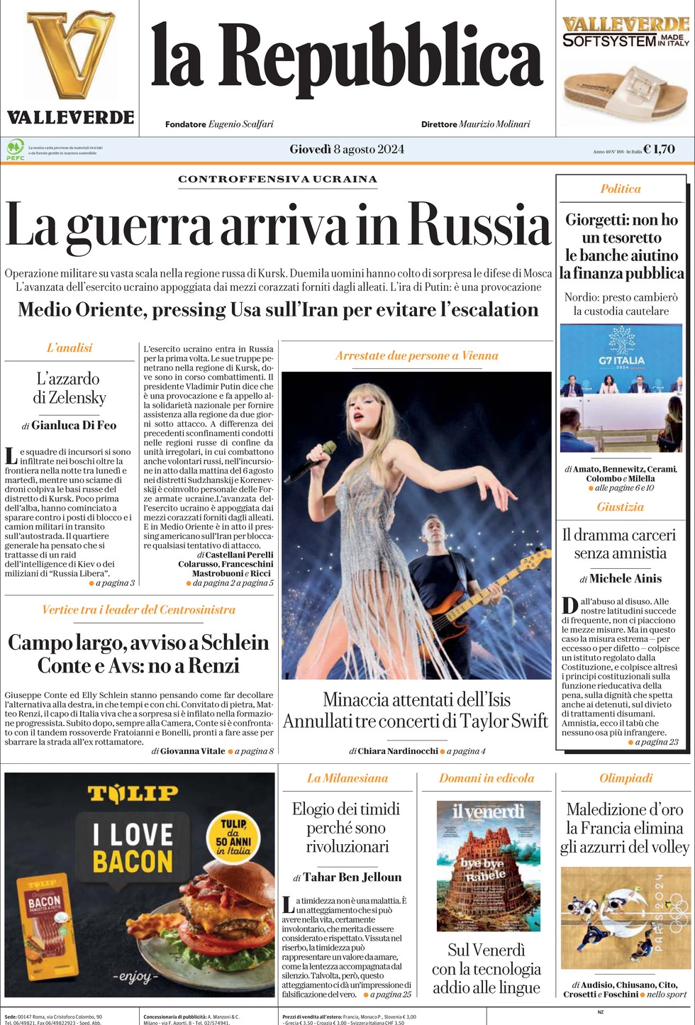 Prima-pagina-la-repubblica-edizione-di-oggi-08-08-2024