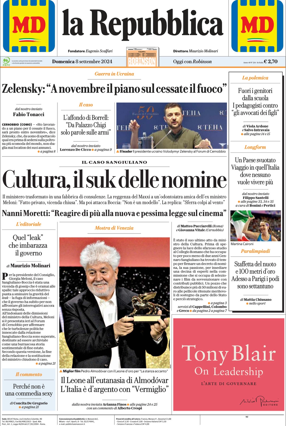 Prima-pagina-la-repubblica-edizione-di-oggi-08-09-2024