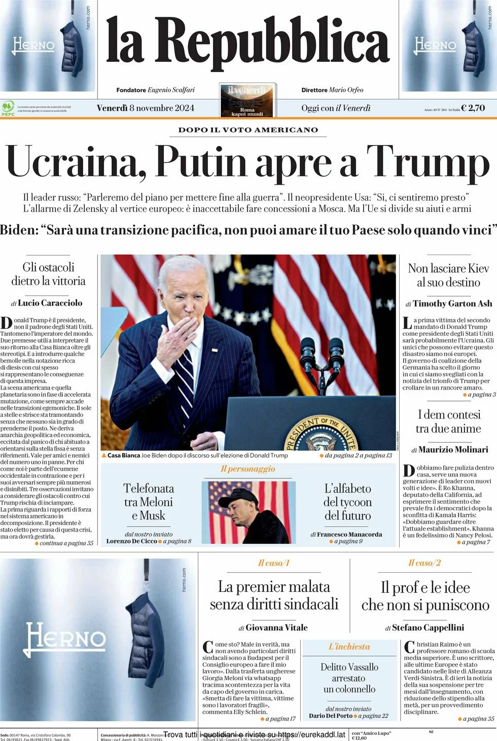 Prima-pagina-la-repubblica-edizione-di-oggi-08-11-2024