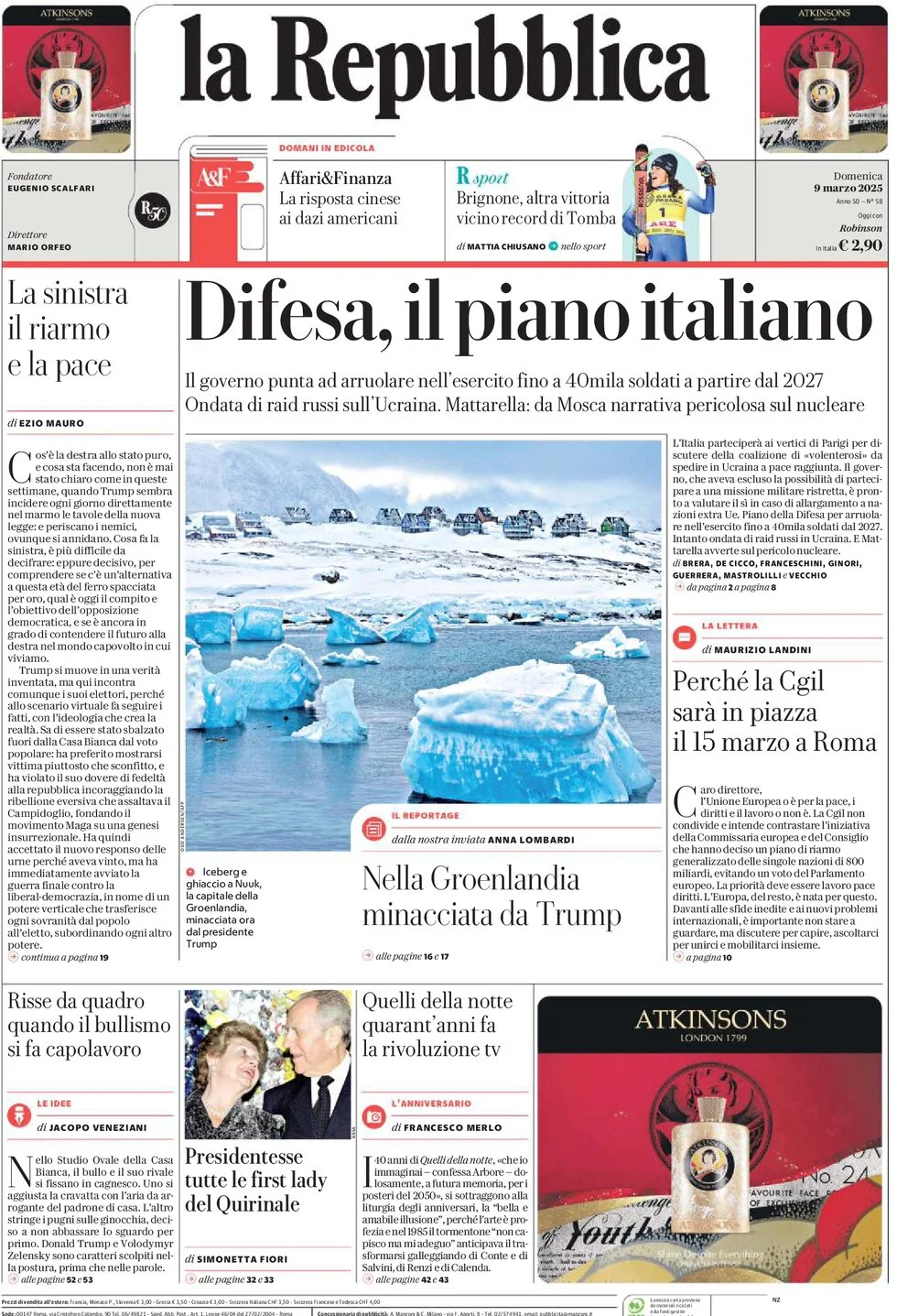 Prima-pagina-la-repubblica-edizione-di-oggi-09-03-2025