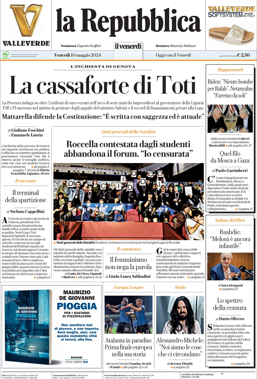 Prima-pagina-la-repubblica-edizione-di-oggi-10-05-2024