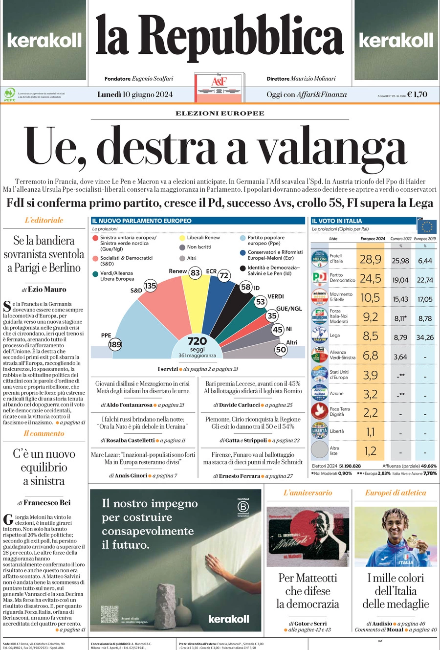 Prima-pagina-la-repubblica-edizione-di-oggi-10-06-2024