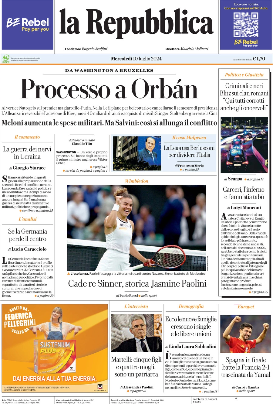 Prima-pagina-la-repubblica-edizione-di-oggi-10-07-2024