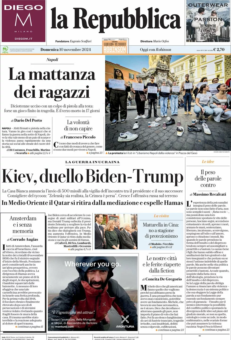 Prima-pagina-la-repubblica-edizione-di-oggi-10-11-2024