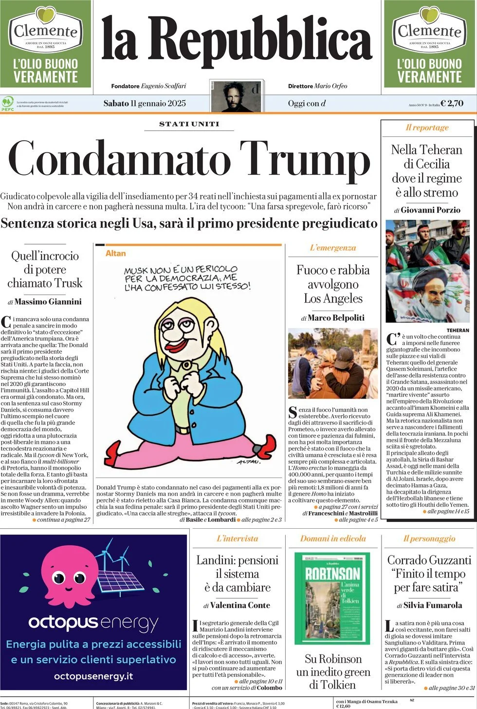 Prima-pagina-la-repubblica-edizione-di-oggi-11-01-2025