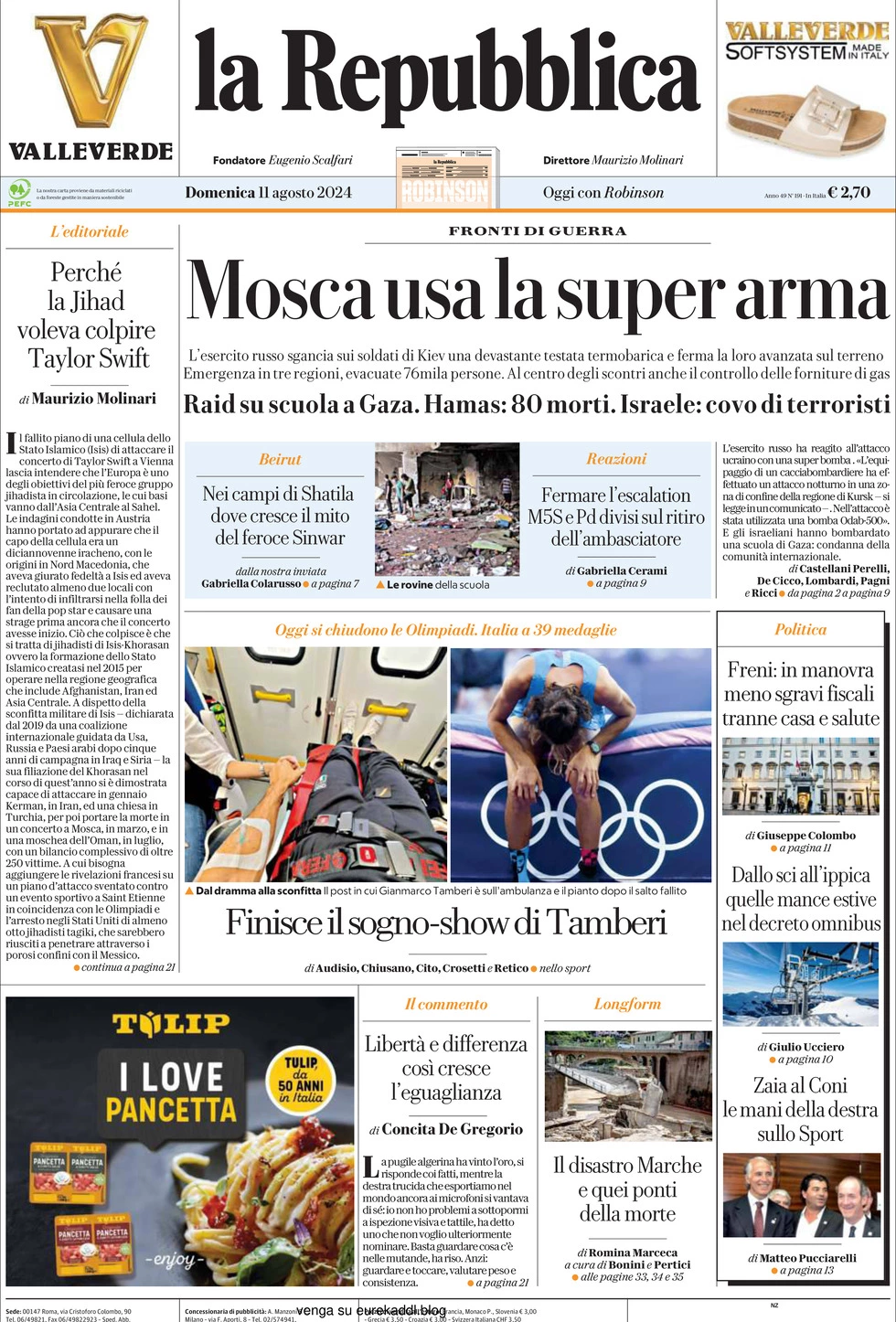 Prima-pagina-la-repubblica-edizione-di-oggi-11-08-2024