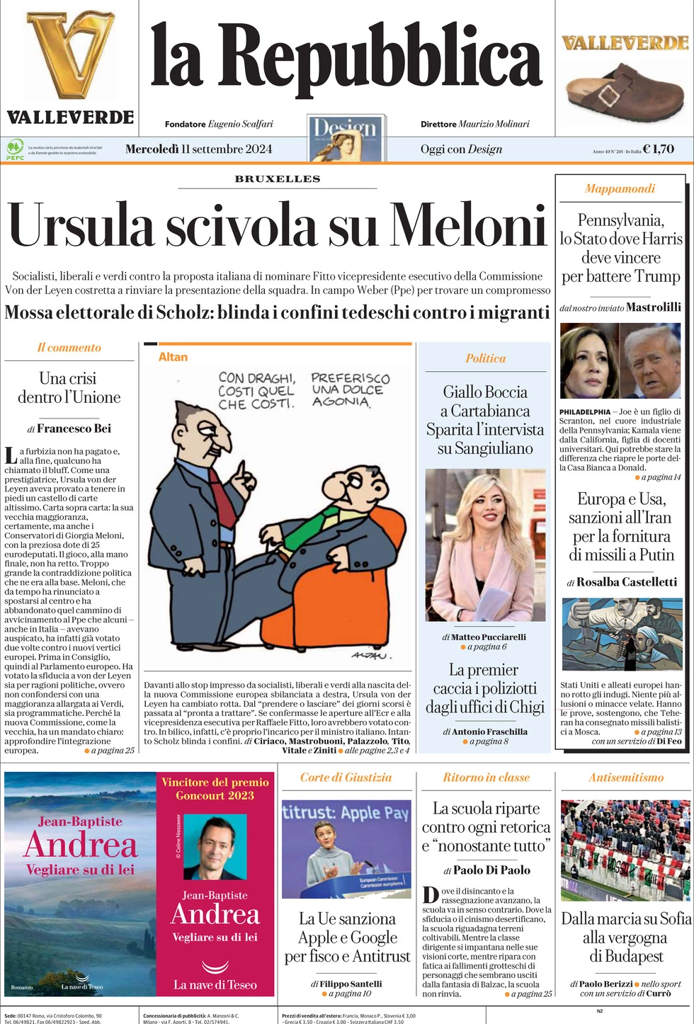 Prima-pagina-la-repubblica-edizione-di-oggi-11-09-2024