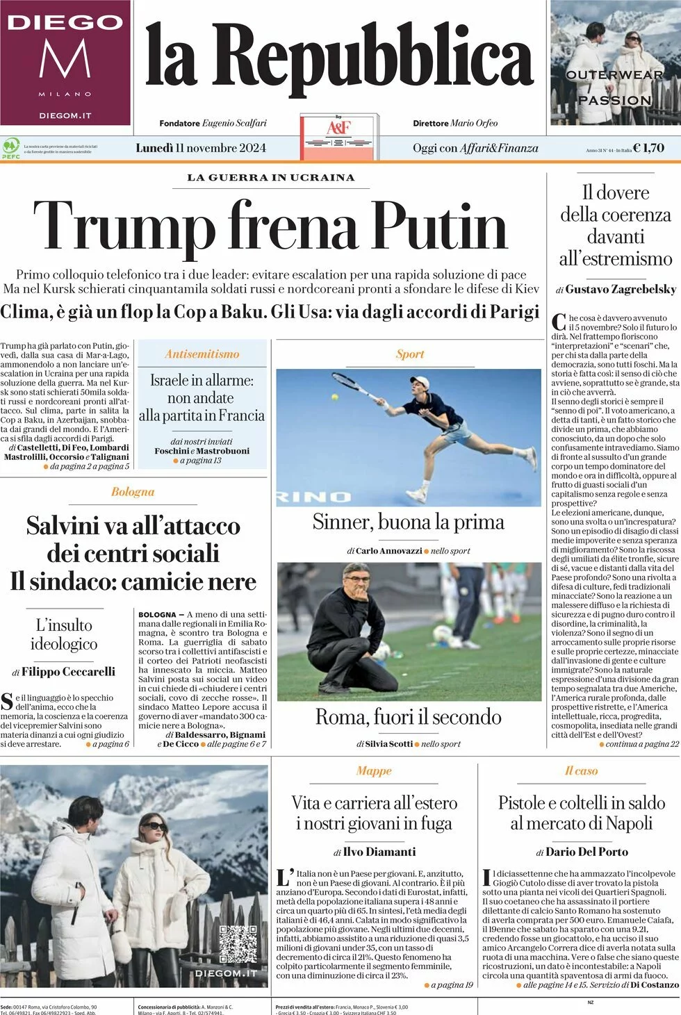 Prima-pagina-la-repubblica-edizione-di-oggi-11-11-2024