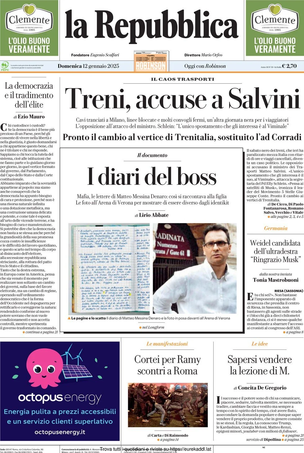 Prima-pagina-la-repubblica-edizione-di-oggi-12-01-2025