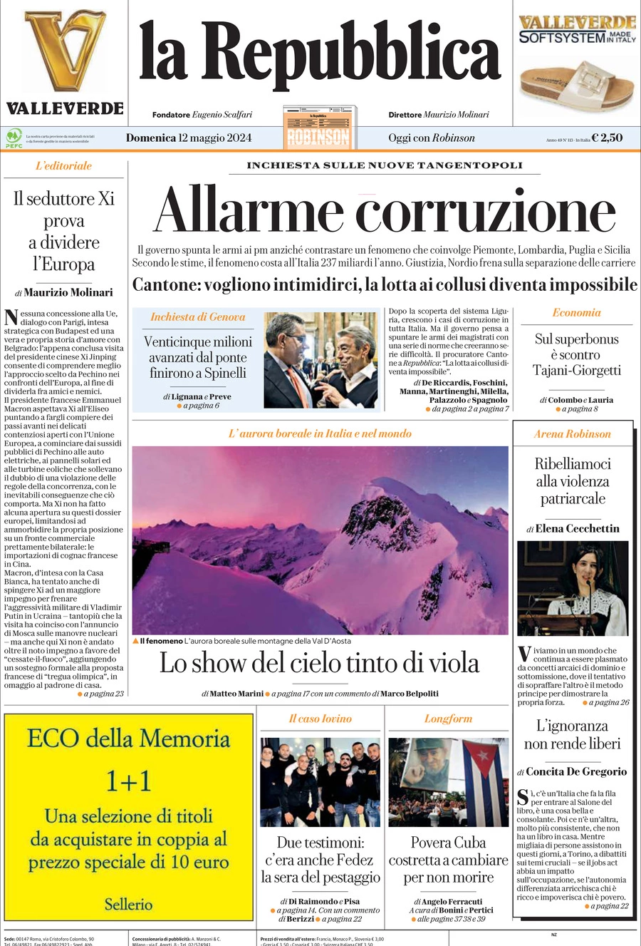 Prima-pagina-la-repubblica-edizione-di-oggi-12-05-2024