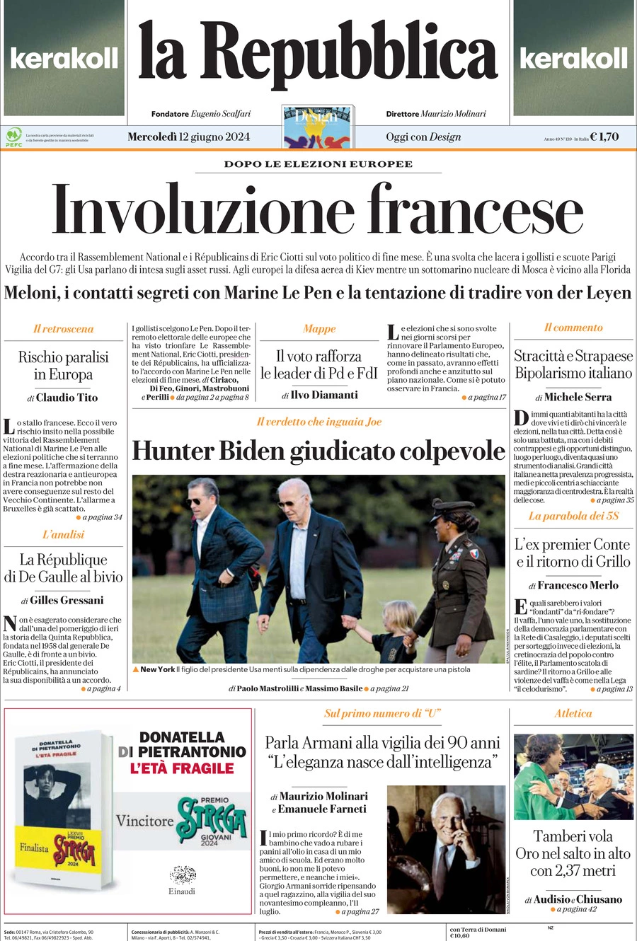 Prima-pagina-la-repubblica-edizione-di-oggi-12-06-2024