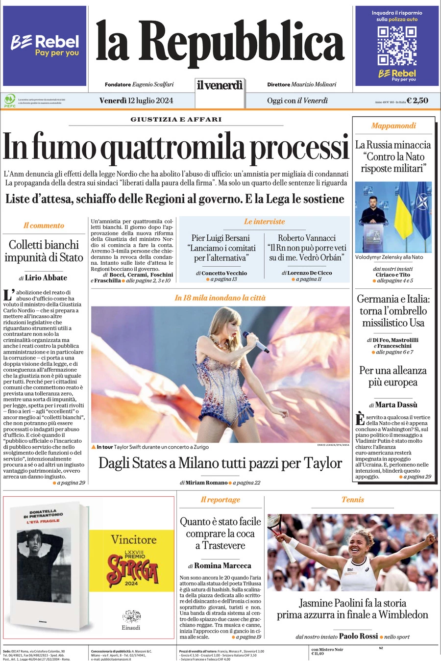 Prima-pagina-la-repubblica-edizione-di-oggi-12-07-2024