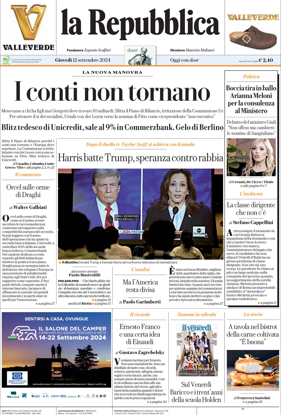 Prima-pagina-la-repubblica-edizione-di-oggi-12-09-2024