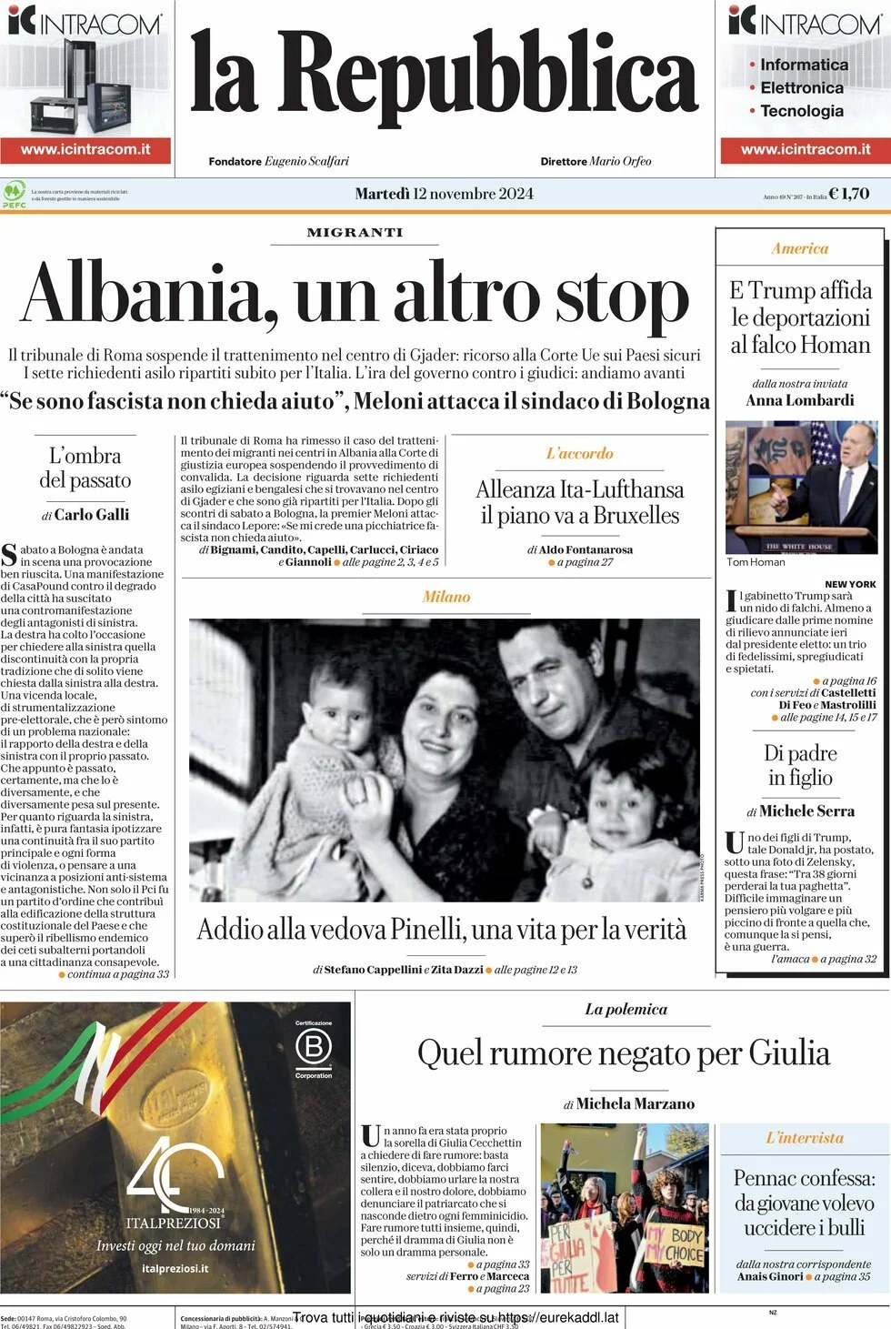 Prima-pagina-la-repubblica-edizione-di-oggi-12-11-2024