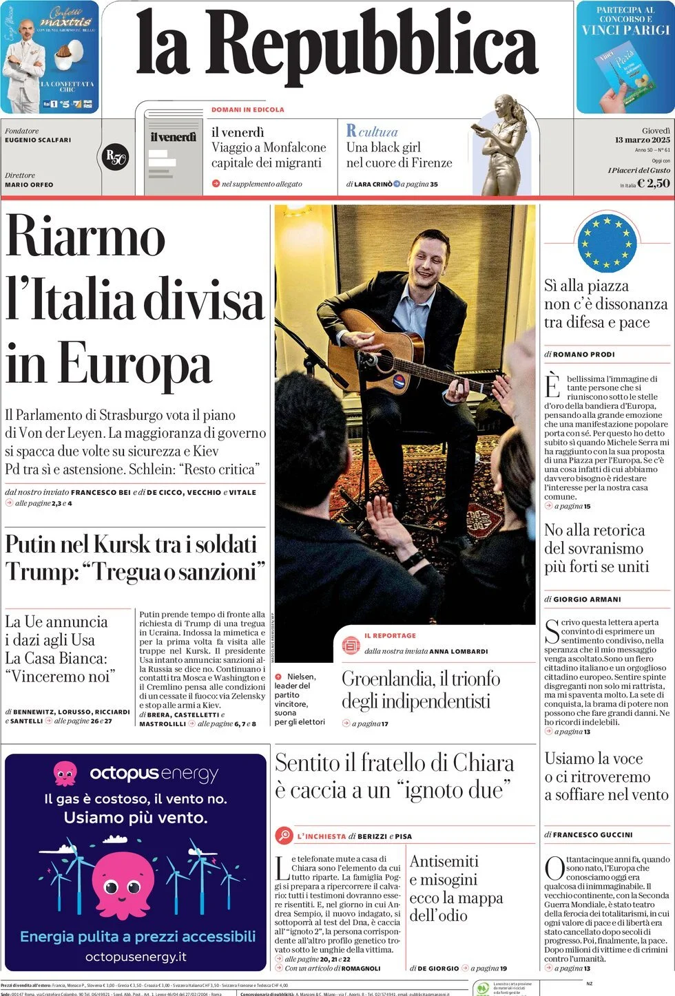 Prima-pagina-la-repubblica-edizione-di-oggi-13-03-2025