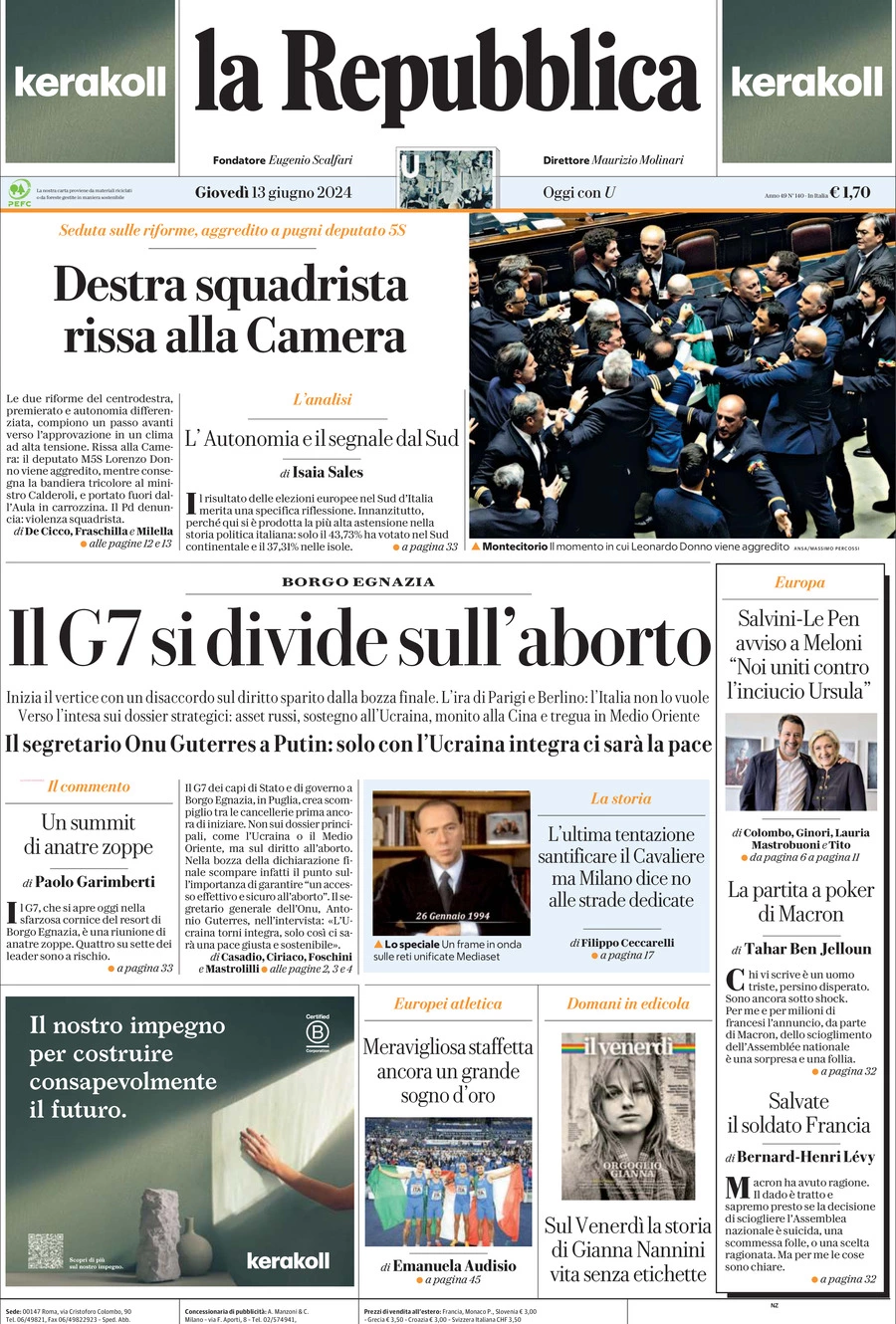 Prima-pagina-la-repubblica-edizione-di-oggi-13-06-2024