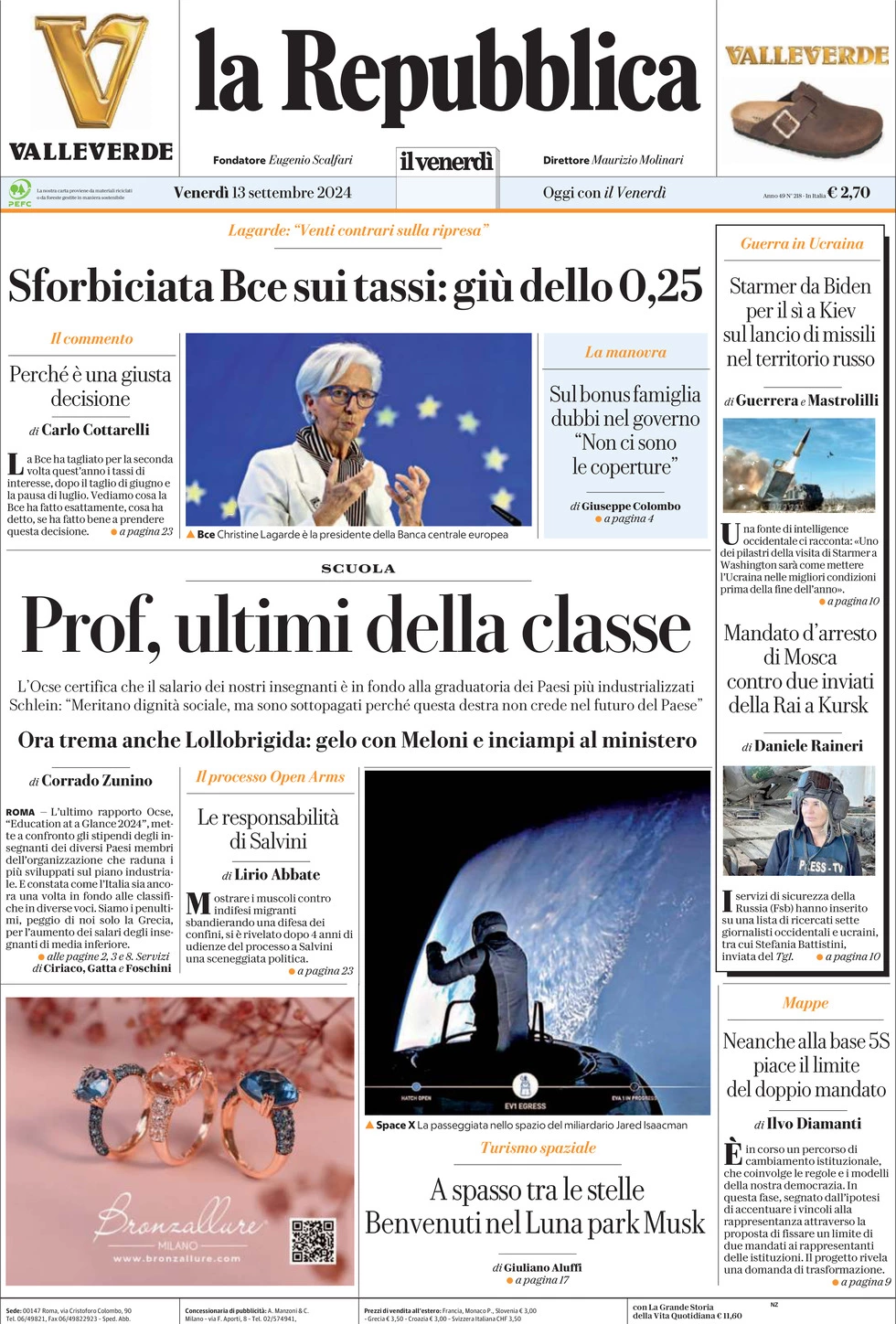 Prima-pagina-la-repubblica-edizione-di-oggi-13-09-2024