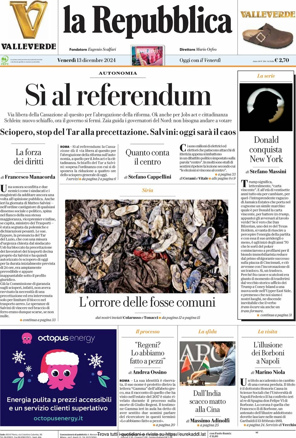 Prima-pagina-la-repubblica-edizione-di-oggi-13-12-2024