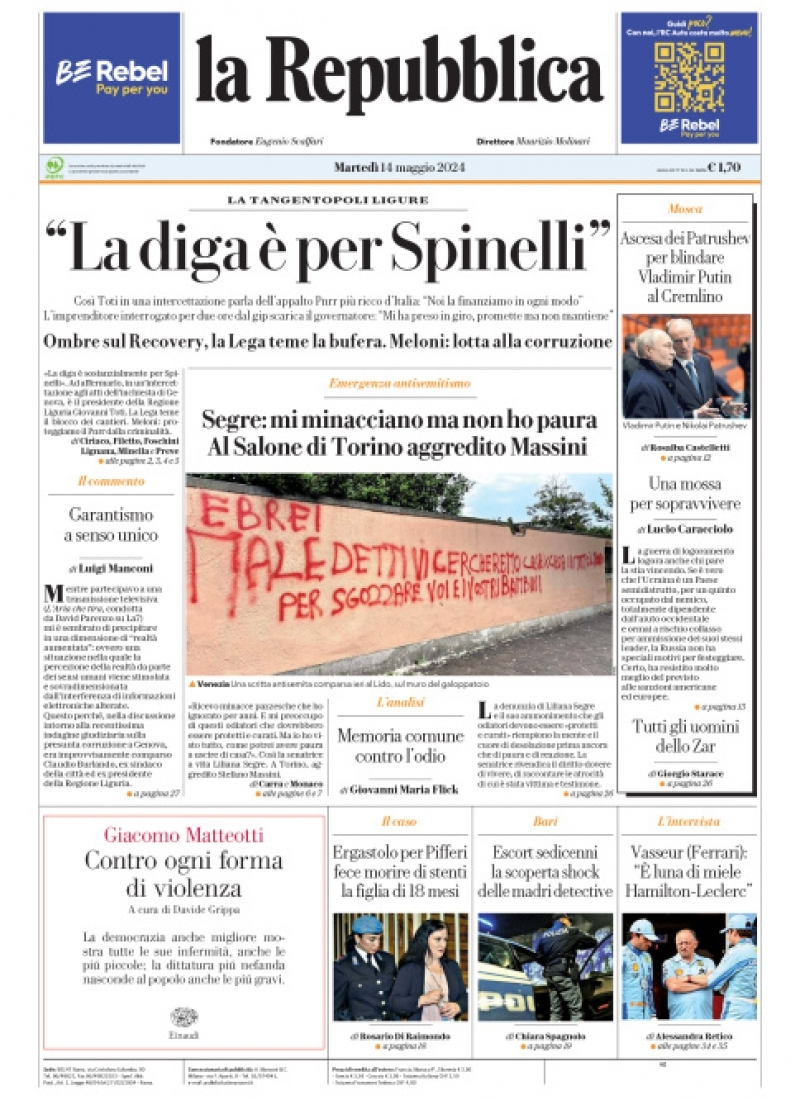 Prima-pagina-la-repubblica-edizione-di-oggi-14-05-2024