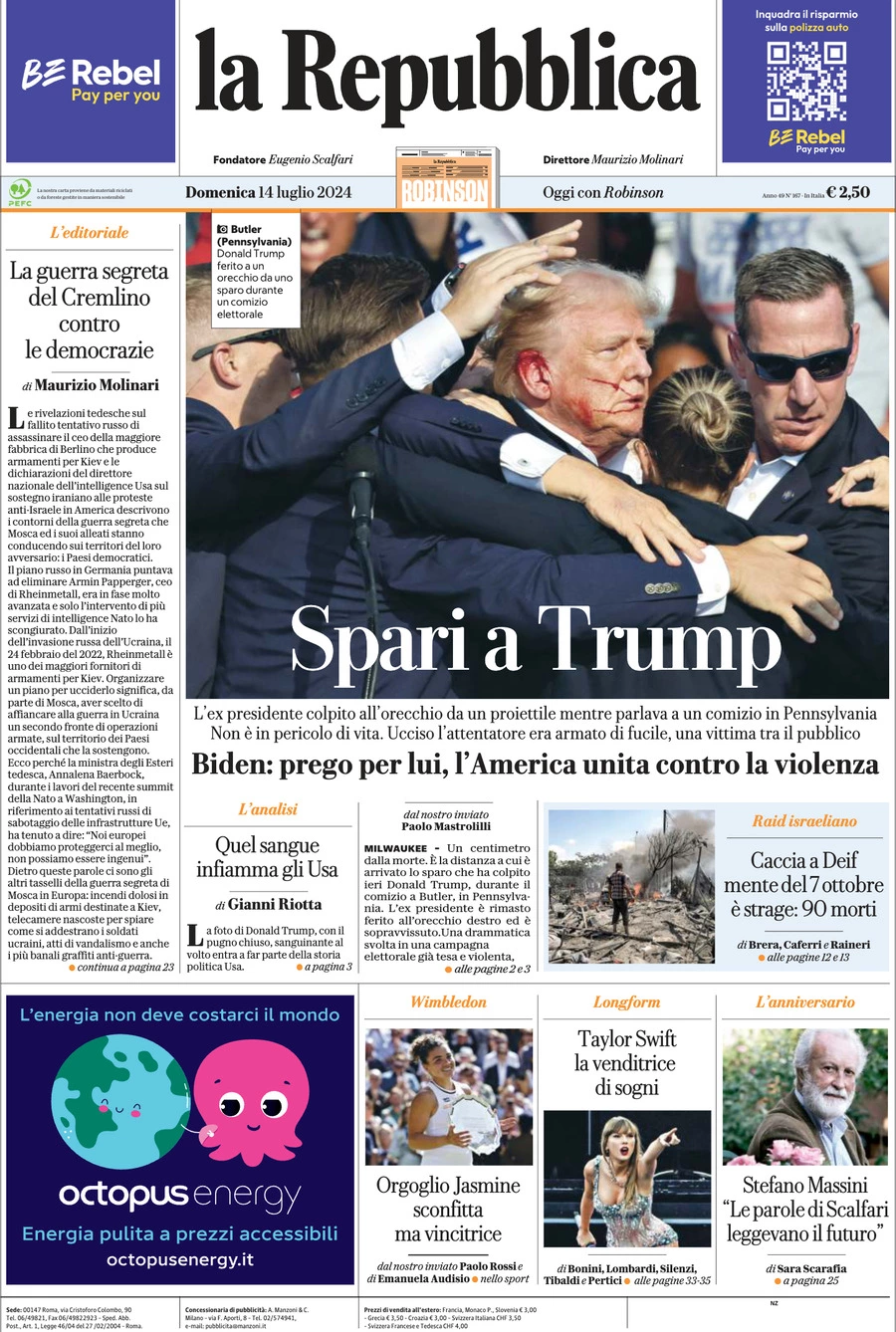 Prima-pagina-la-repubblica-edizione-di-oggi-14-07-2024