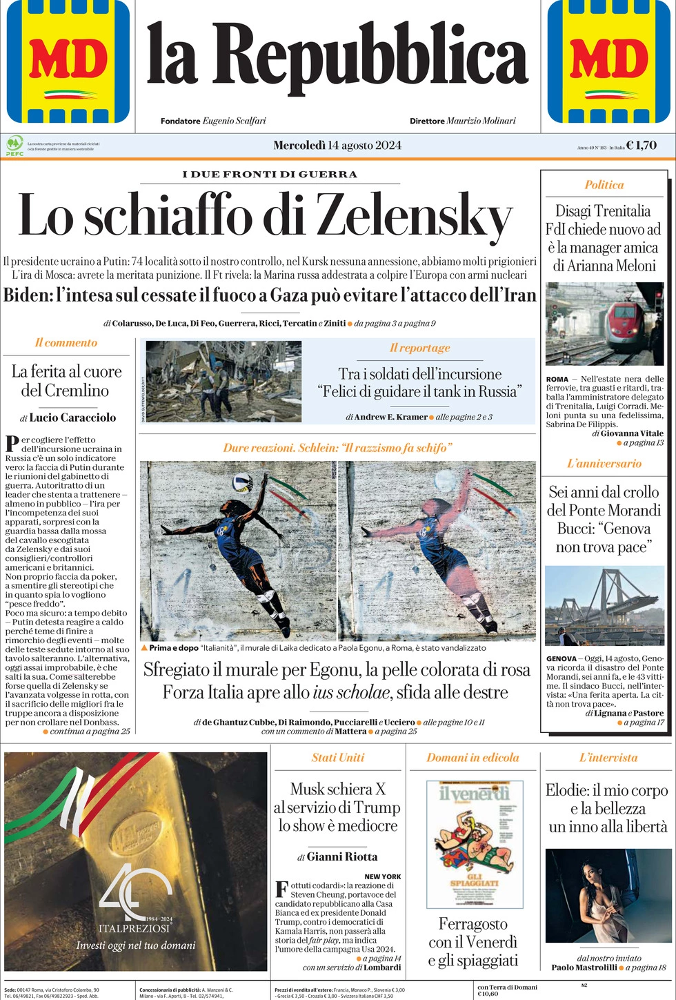 Prima-pagina-la-repubblica-edizione-di-oggi-14-08-2024