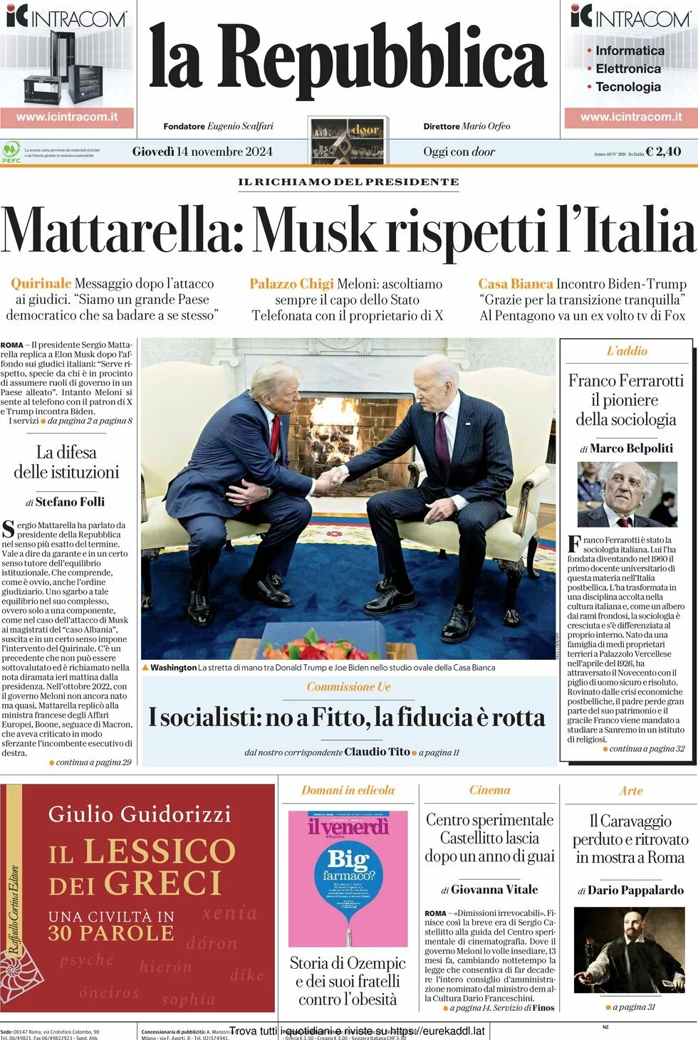 Prima-pagina-la-repubblica-edizione-di-oggi-14-11-2024