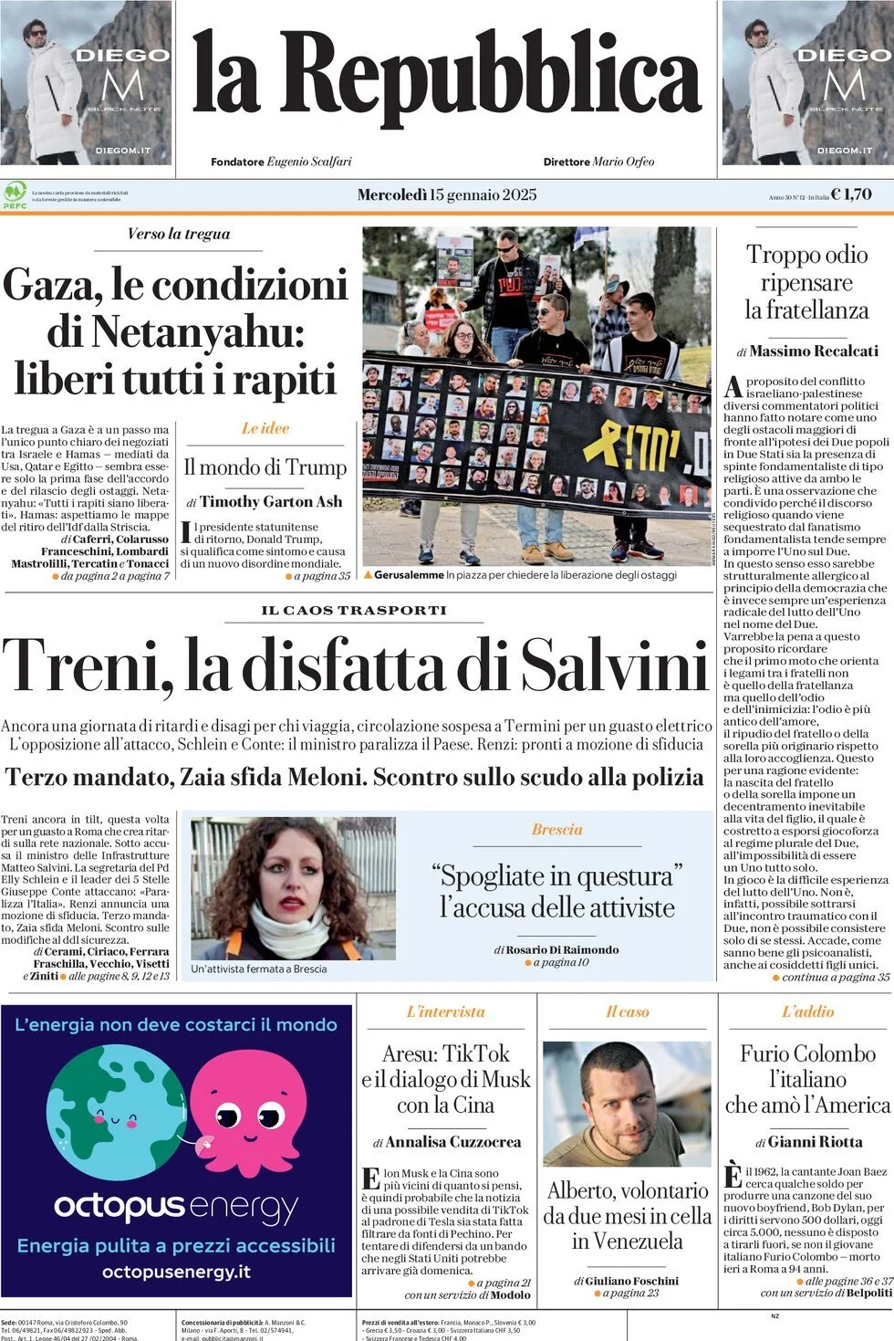 Prima-pagina-la-repubblica-edizione-di-oggi-15-01-2025