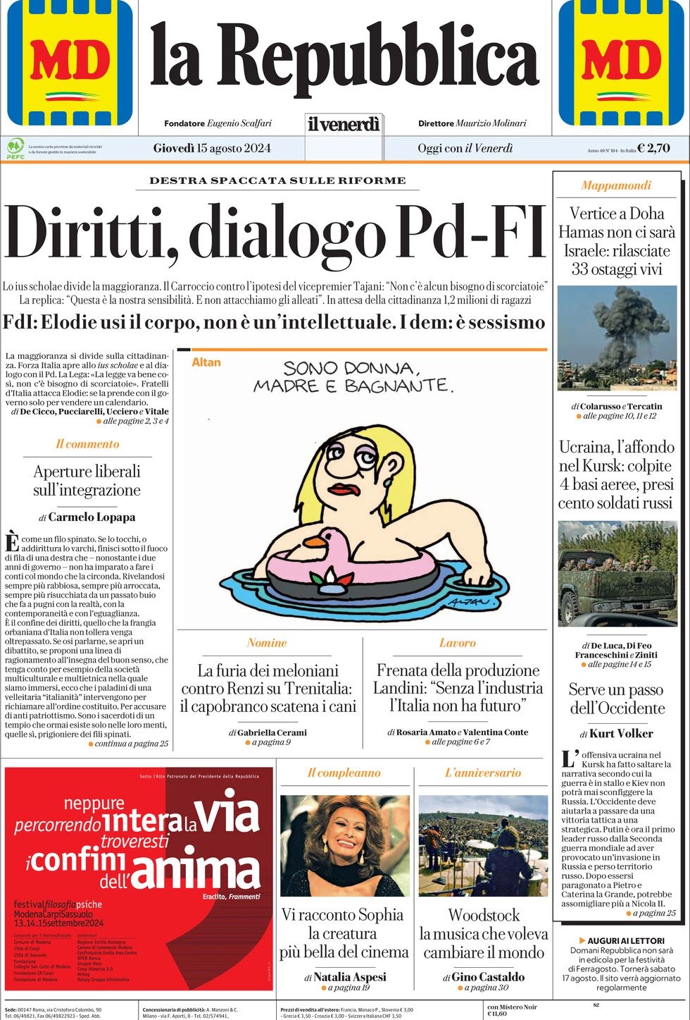 Prima-pagina-la-repubblica-edizione-di-oggi-15-08-2024