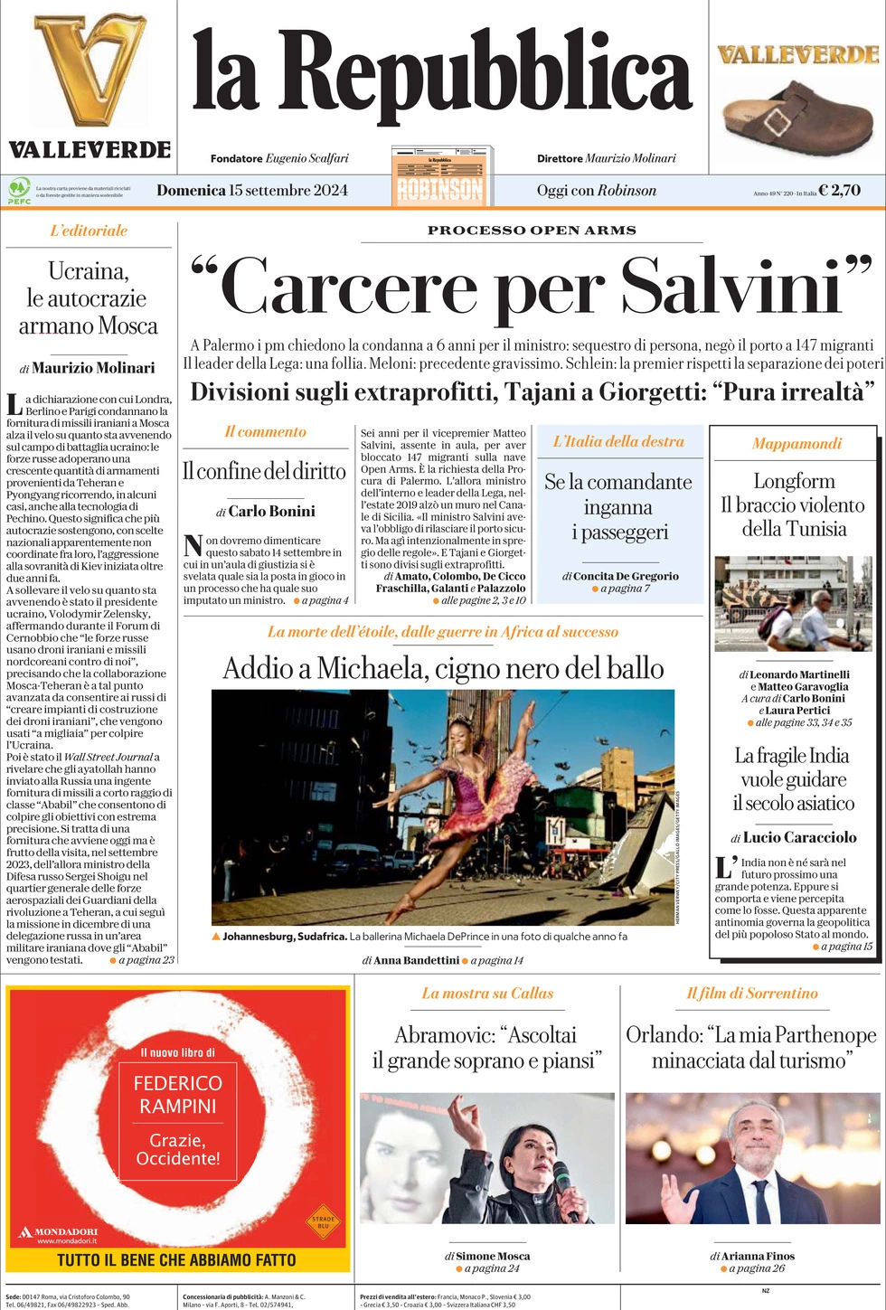 Prima-pagina-la-repubblica-edizione-di-oggi-15-09-2024