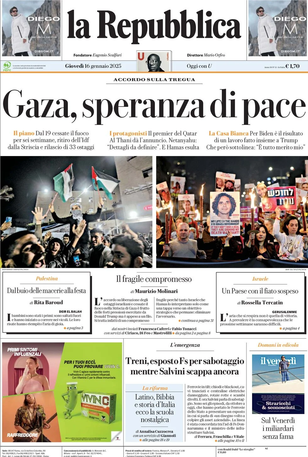 Prima-pagina-la-repubblica-edizione-di-oggi-16-01-2025