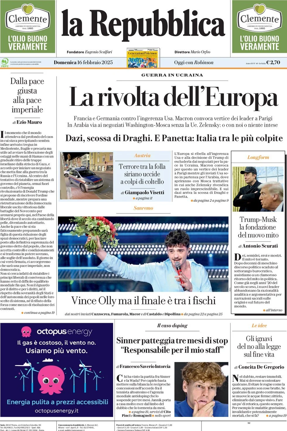 Prima-pagina-la-repubblica-edizione-di-oggi-16-02-2025